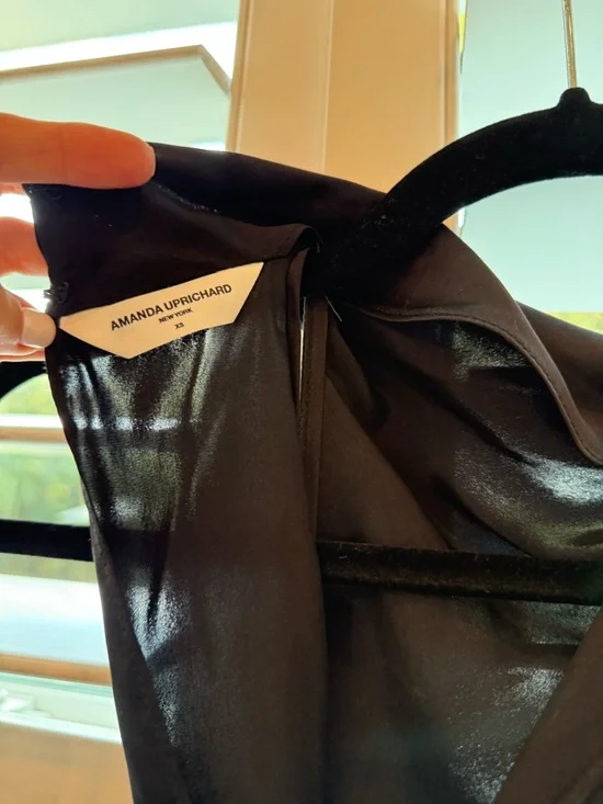 Amanda Uprichard Black Satin Mini Dress with Side Sash - Picture 5 of 6